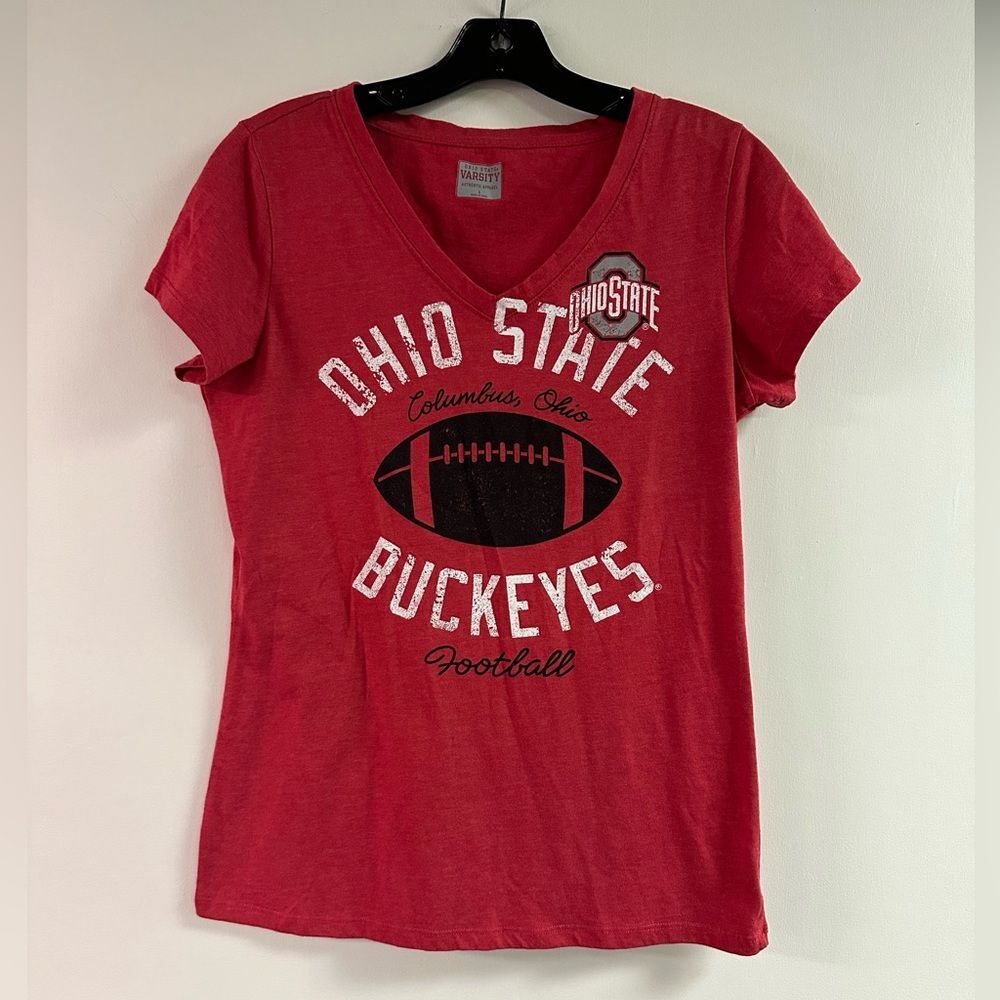 Women’s Ohio State Buckeyes Red V-Neck T-Shirt Size L